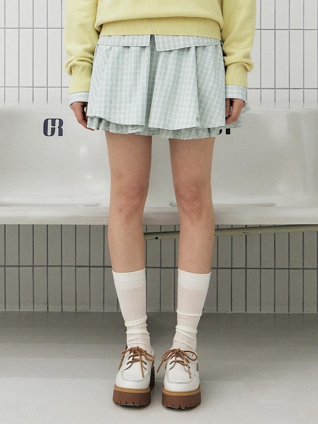 Grove Pleated Mini Skirt In Light Mint Check